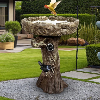 24.4" H Cement Bird Bath for Garden- Fibre Reinforced Concrete Bird Baths for Outdoors, Large Size Vintage Carved Pedestal Birdbath for Patio, Yard, Lawn -20��Dia. X 24.4��H Bird Fountain