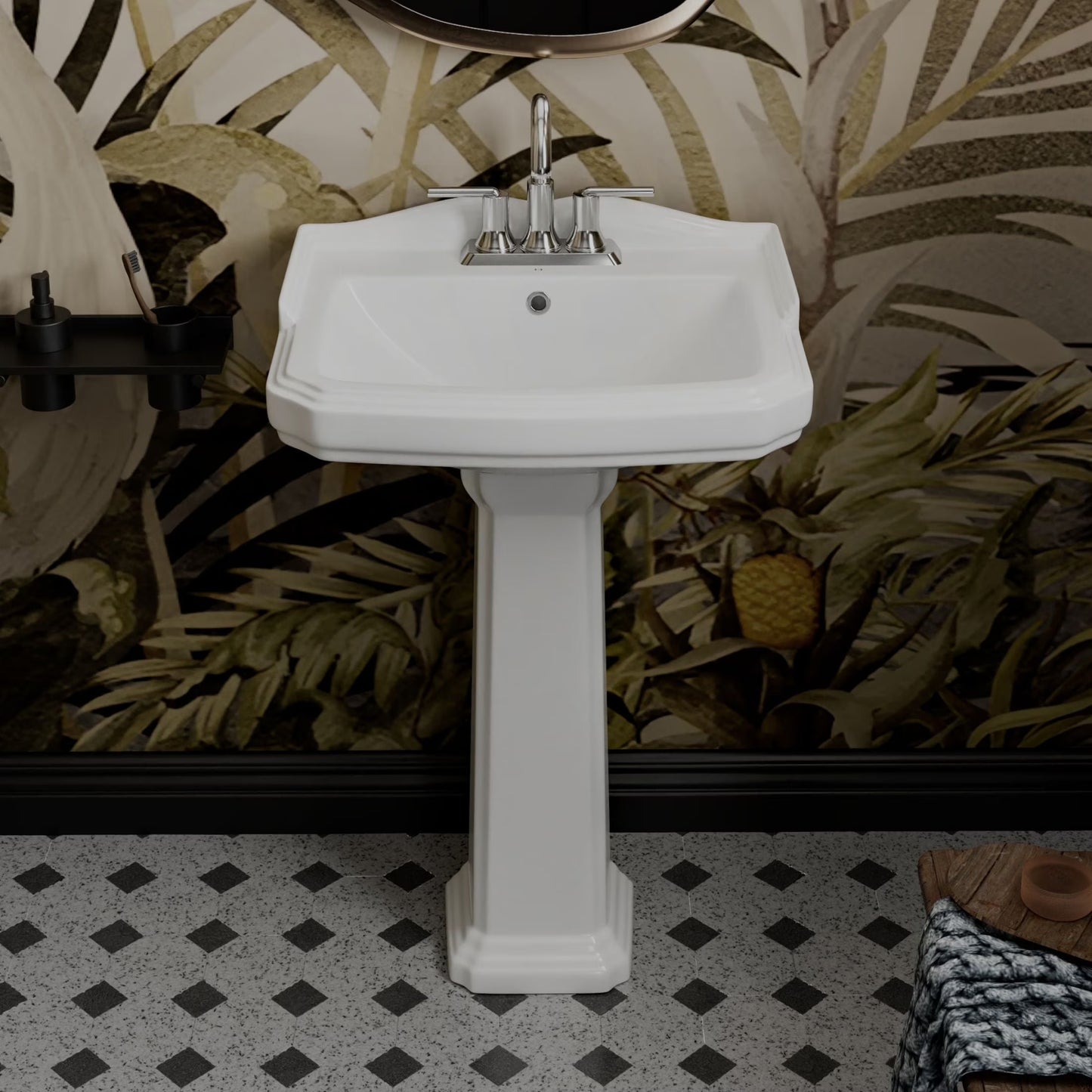 Los Flexi 20" x 17" Glossy White Pedestal Sink for Small Bathrooms with Overflow and Single Faucet Hole