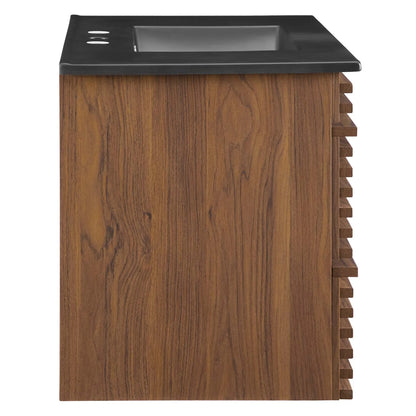 Modway Render 36" Wall-Mount Bathroom Vanity in Walnut Black