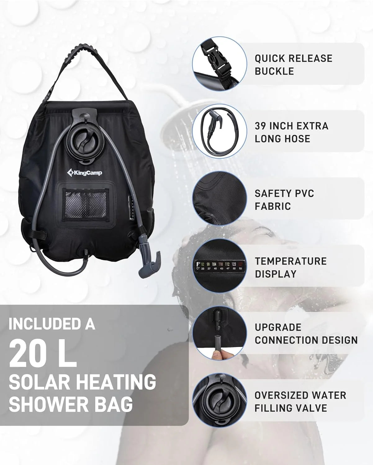 KingCamp Shower Tent, Portable Camping Bathroom Tent with 5 Gallon Solar Heated Bag, Outdoor Privacy Changing Room Tent, Privacy Shelter for Toilet, Dressing Outdoor Camping, Hiking