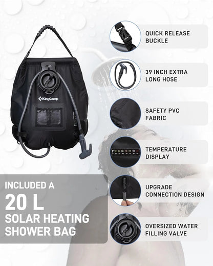 KingCamp Shower Tent, Portable Camping Bathroom Tent with 5 Gallon Solar Heated Bag, Outdoor Privacy Changing Room Tent, Privacy Shelter for Toilet, Dressing Outdoor Camping, Hiking