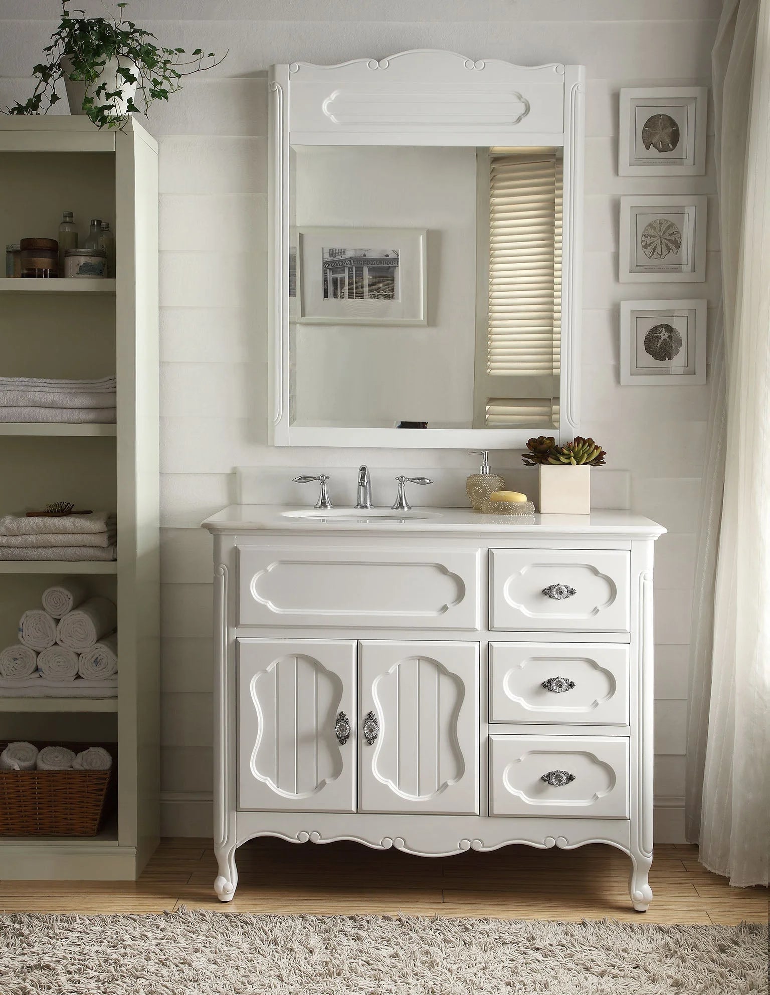 Benton Collection 42" Light Blue Cottage Bathroom Vanity with White Marble Top