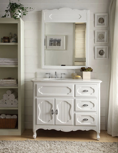 Benton Collection 42" Light Blue Cottage Bathroom Vanity with White Marble Top