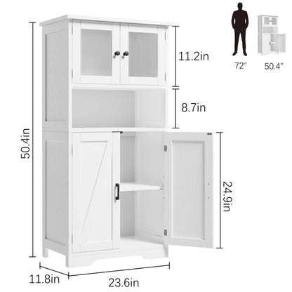 AOILE Farmhouse Bathroom Storage Cabinet with Glass Doors & Adjustable Shelves, Freestanding Kitchen Pantry Cabinet