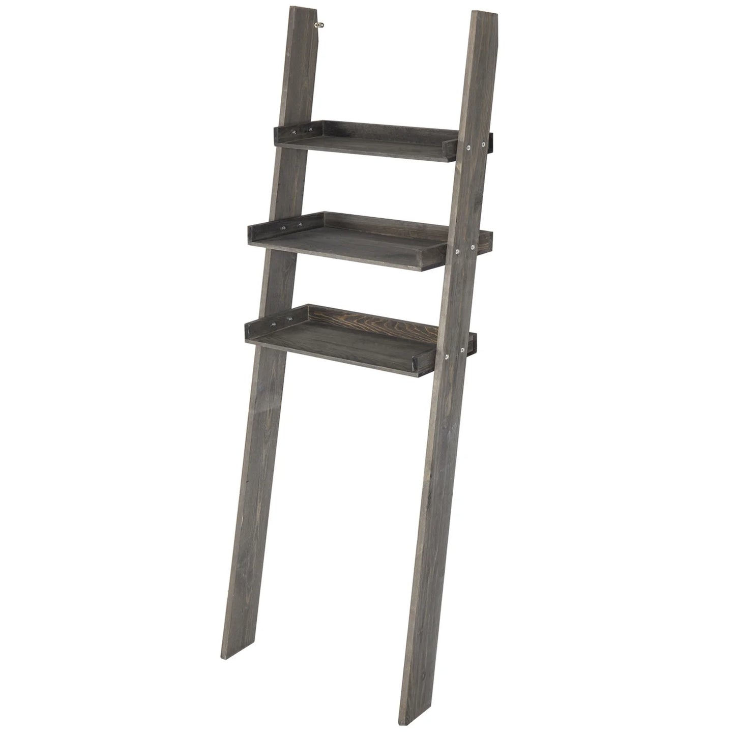MyGift Wood Over-The-Toilet Leaning Bathroom Ladder Shelf, Gray 3-Tier