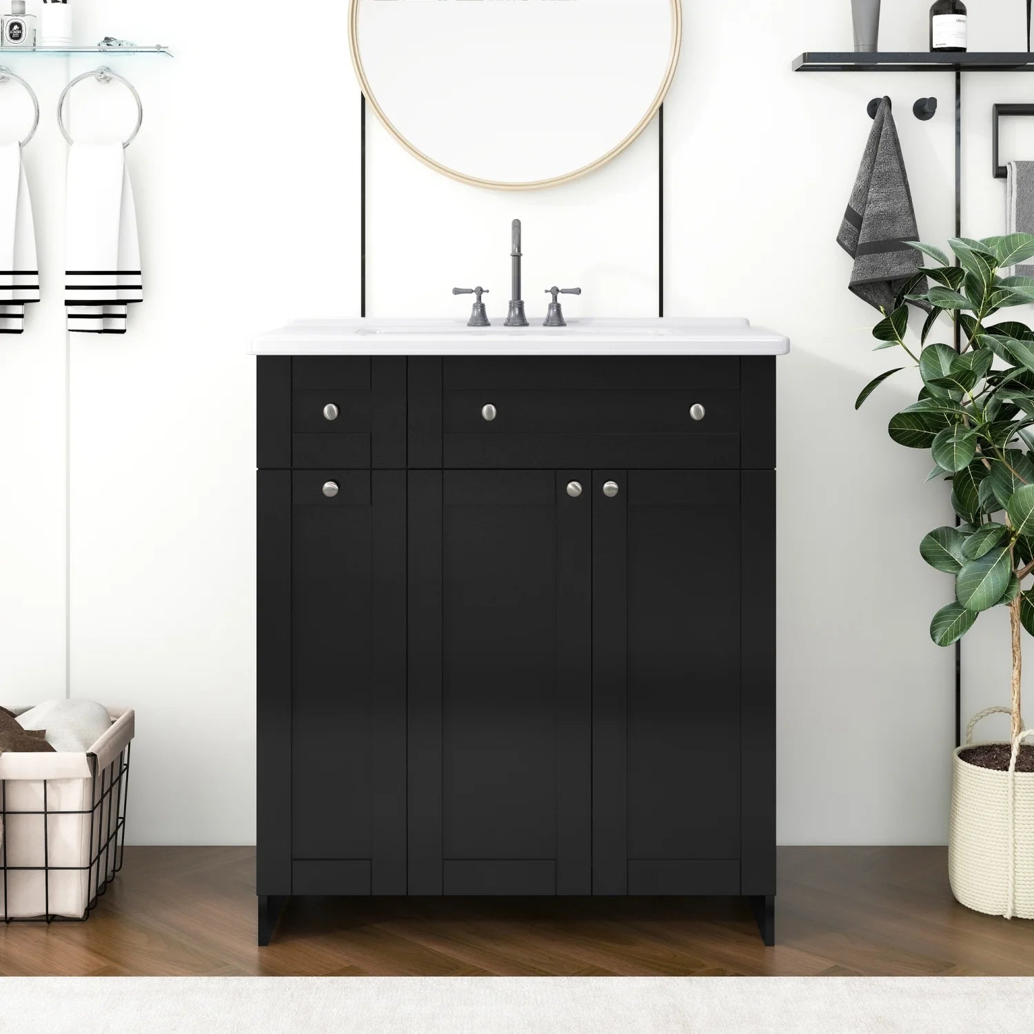30" Bathroom Vanity with Sink Combo Wall Mounted Storage Cabinet Set with Soft Close Drawers, Modern Design with Invisible Handle, Resin Basin Sink Top, Gray