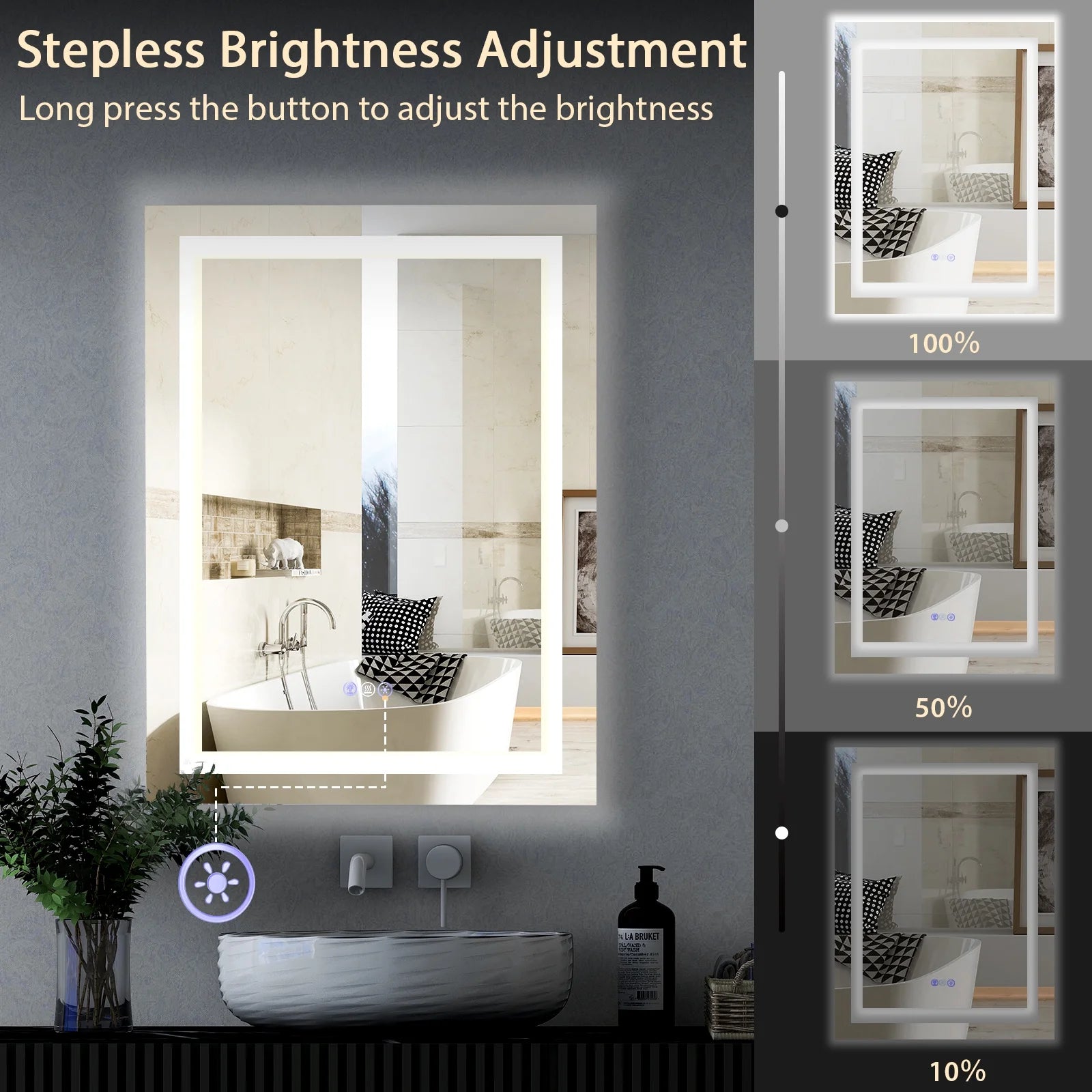 Costway 32'' x 24'' Bathroom Wall Mirror Makeup Mirror with Colorful Light Anti-Fog
