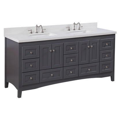 Abbey 72" Double Bathroom Vanity with Marine Gray Cabinet and Quartz Top