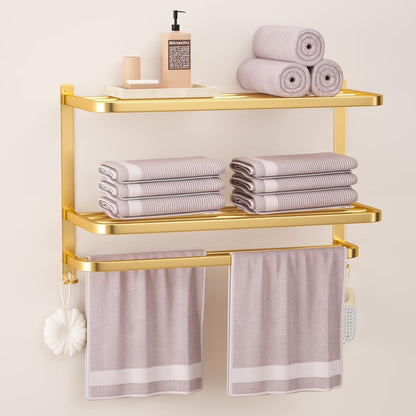3-Tier Towel Racks for Bathroom with Towel Bars Multilayer Hotel Towel Shelf Stainless Steel Wall-Mounted Brushed Finish Holder with Towel Shelves 23 Inches