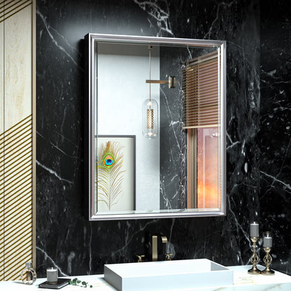 Keonjinn Bathroom Metal Framed Medicine Cabinets with Mirror, 16 x 24 inch Black Wall Cabinets, Rectangle Recessed/Wall Mounted Storage Cabinets
