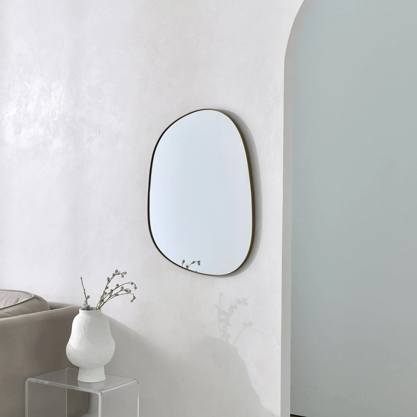 Asymmetrical Mirror for Wall Decor 23"*30", Modern Brass Framed Wall Mirror for Living Room Bathroom Bedroom Entryway BKS-STOU-0064G