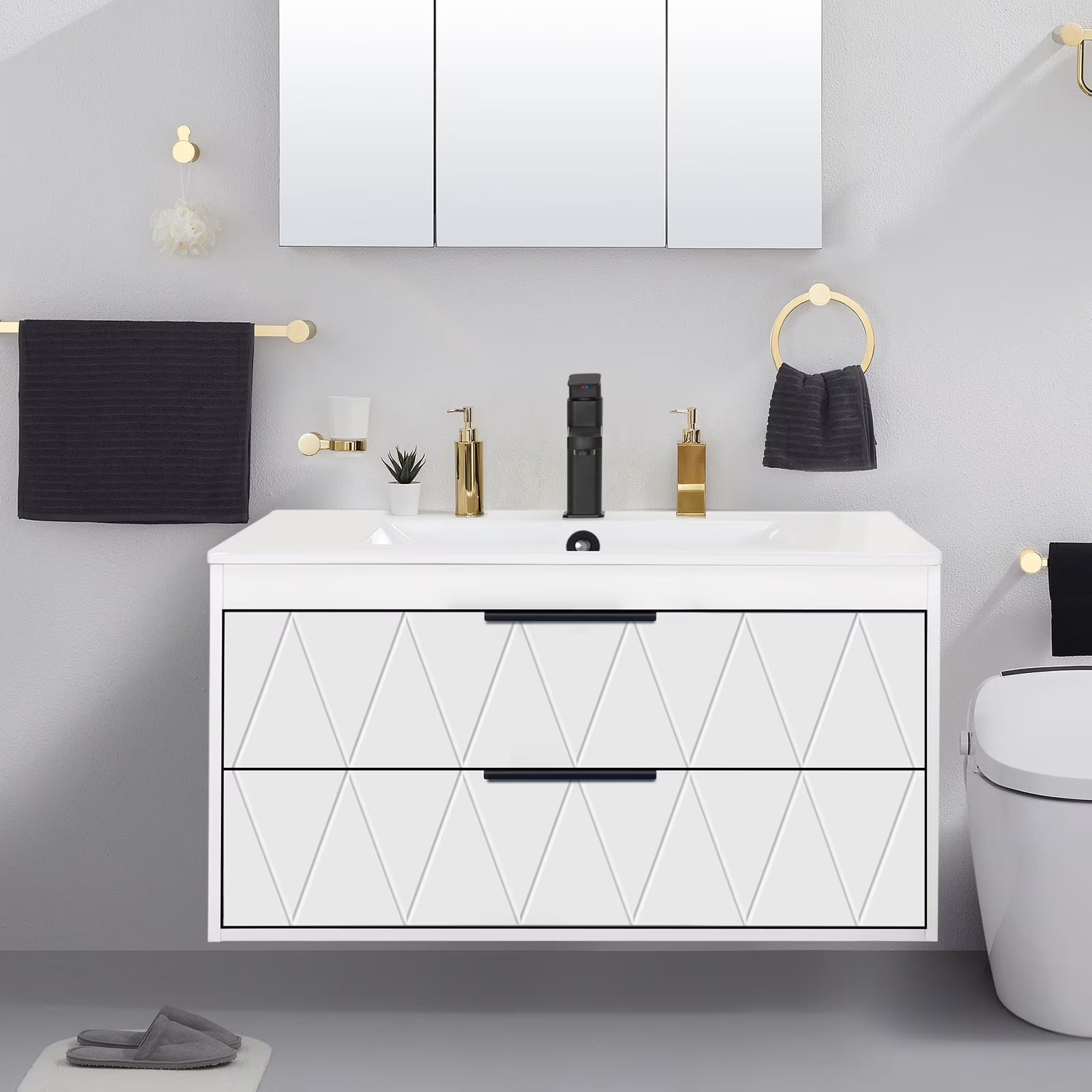 Eclife 36" Modern Bathroom Vanity Sink Combo with Ceramic Top, Faucet, Floating Cabinet