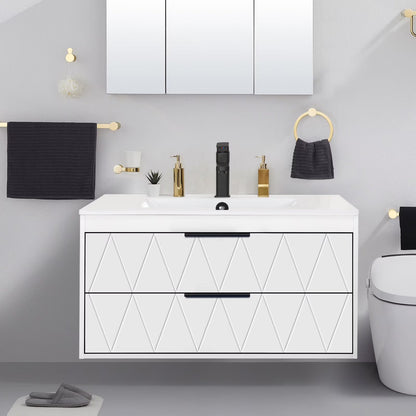 Eclife 36" Modern Bathroom Vanity Sink Combo with Ceramic Top, Faucet, Floating Cabinet