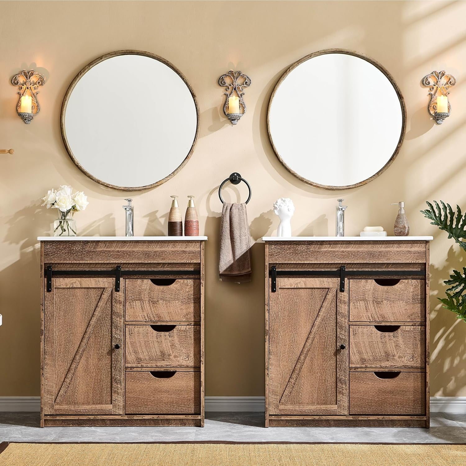 MIHOVER 30" Farmhouse Bathroom Vanity with Sink, Bathroom Dresser with 3 Drawers & Adjustable Shelves