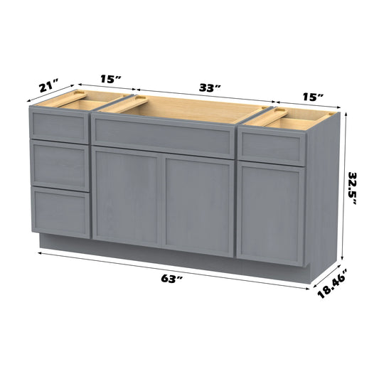 Vanity Art 63" Freestanding Bathroom Vanity Cabinet without Top in Smoky Gray
