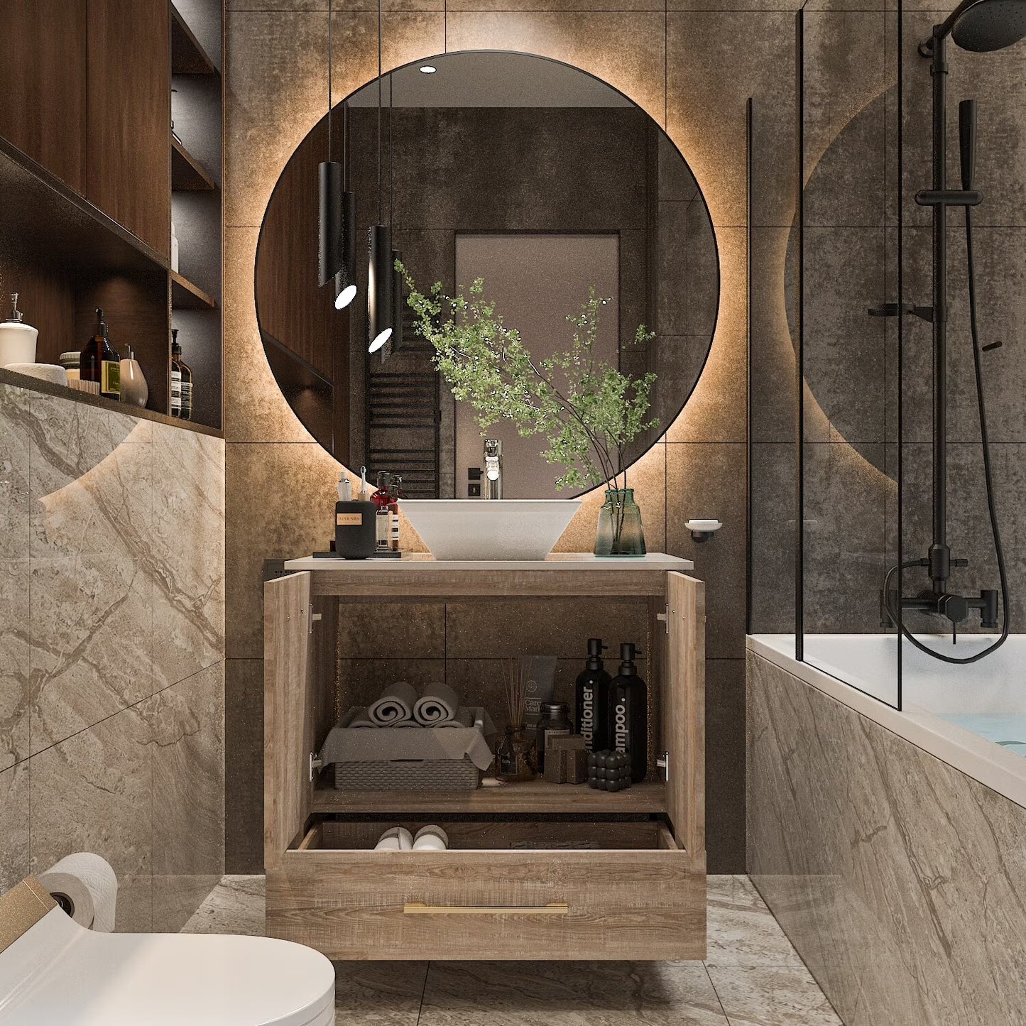 FUFU&GAGA Gleaming Vanity Set Ceramic Basin and LED Mirror Cabinet Combo Bathroom Vanity Only
