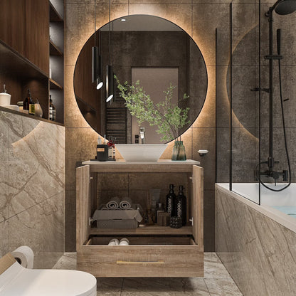 FUFU&GAGA Gleaming Vanity Set Ceramic Basin and LED Mirror Cabinet Combo Bathroom Vanity Only