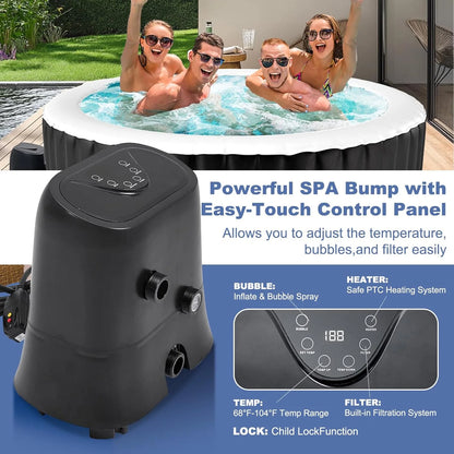 73 inch Outdoor Inflatable Hot Tub with 130 Bubble Air Jets, 4-6 Person Square Portable Hottub Spa with LED Control Panel, Blow Up Spa Bathtub with 2 Filter, Temperature up to 104��F