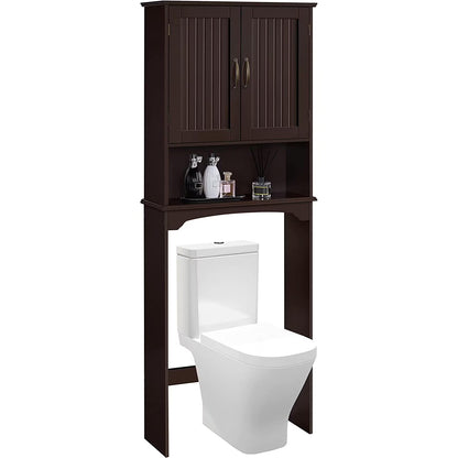 Bilot Over The Toilet Storage Cabinet Bathroom Organizer with Adjustable Shelf & Double Doors for Toilet, Home Space-Saving Furniture, L24.5xW9xH66 Inches, Espresso