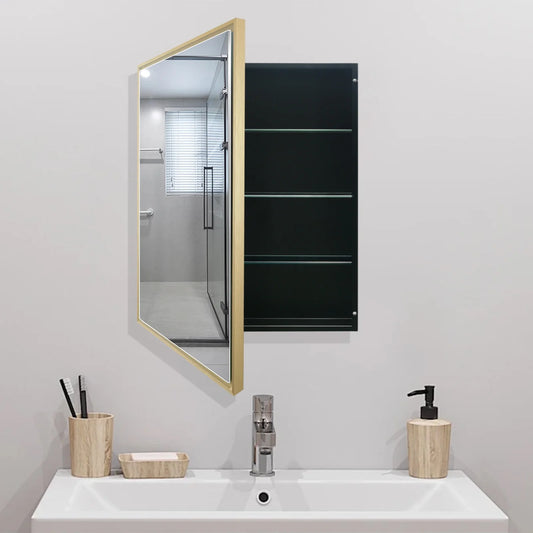 FUMANGO Bathroom Medicine Cabinet with Aluminum Framed Mirror,24"x30" Surface Mount or Recessed Mount Bathroom Vanity Mirror,Single Door Bathroom Mirror with Storage Cabinet