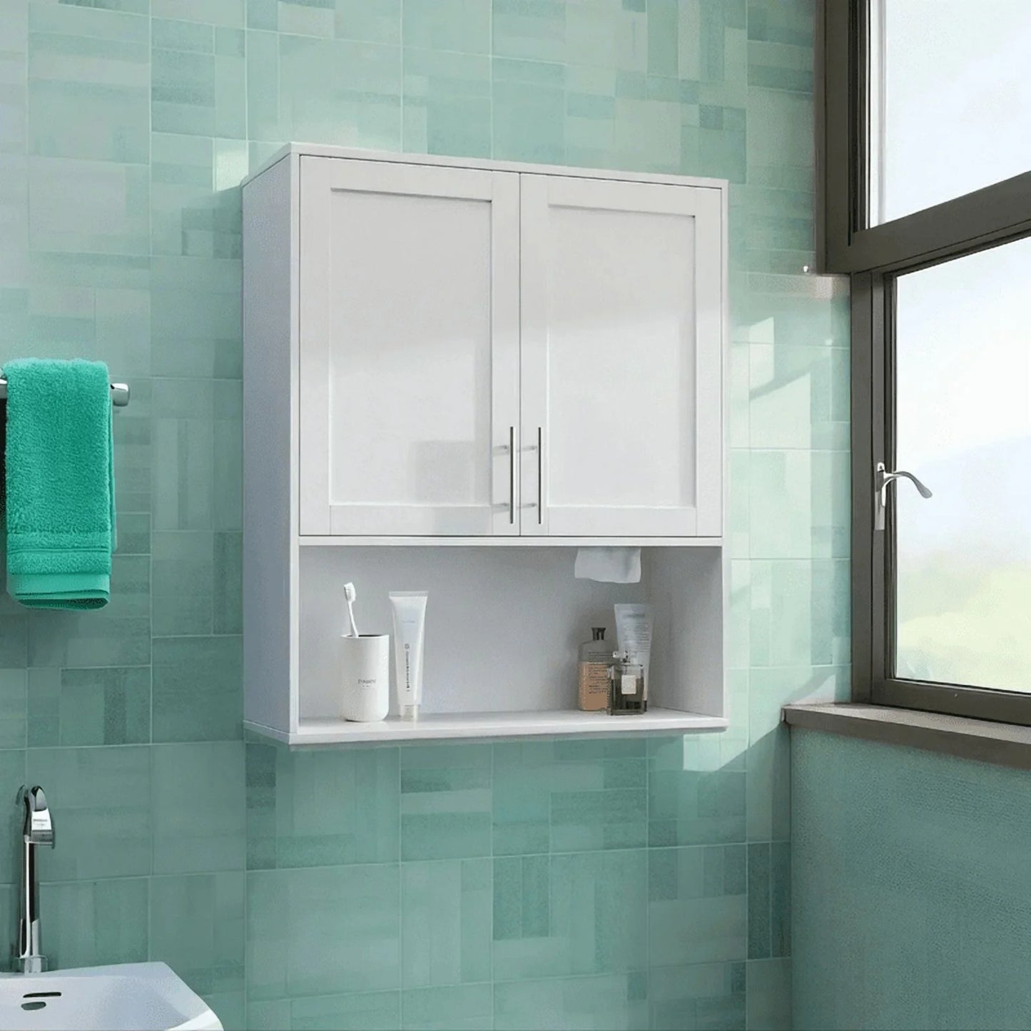 EBQOSK Wall Mounted Bathroom Cabinet, 31.5"D x 11.81"W x 37.8"H Vanity Mirror Cabinet with Facial Tissues Slot and Multifunctional Storage Area, Storage Cabinets for Laundry Bathroom White Style 2