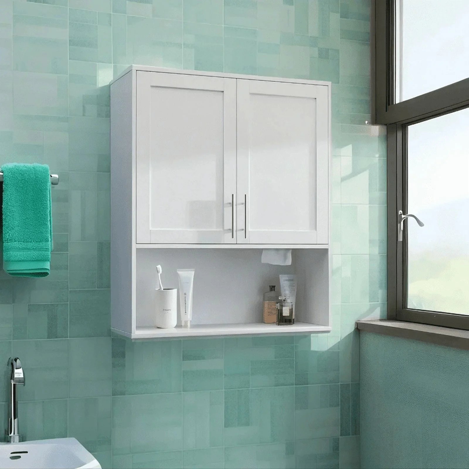 EBQOSK Wall Mounted Bathroom Cabinet, 31.5"D x 11.81"W x 37.8"H Vanity Mirror Cabinet with Facial Tissues Slot and Multifunctional Storage Area, Storage Cabinets for Laundry Bathroom White Style 2