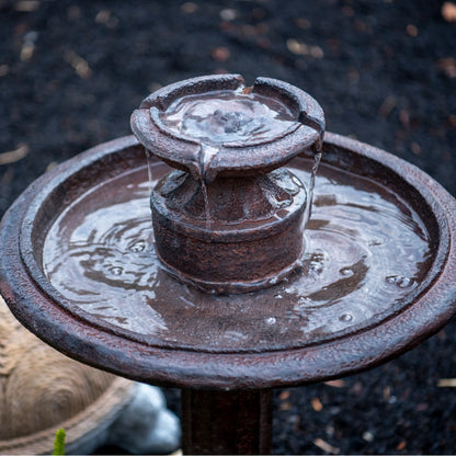 XBrand 28" Solar Water Fountain, 1-Tier, Outdoor Birdbath, Brown Resin, With Solar Panel, Solar Pump, Lawn and Garden, Garden Décor, Garden Water Feature