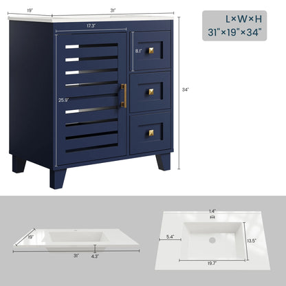 ANCTOR 30'' Bathroom Vanity with Sink, Modern Bathroom Sink Cabinet with 3 Drawers & Adjustable Shelf