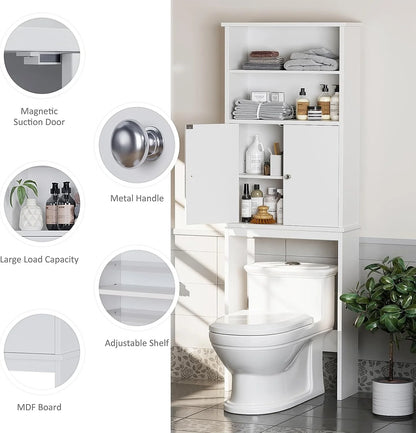 Sobaniilo Over The Toilet Storage Cabinet for Bathroom, Storage Organizer Over Toilet, Space Saver W/Adjustable Shelf & Open Storage Shelf, 75in, White