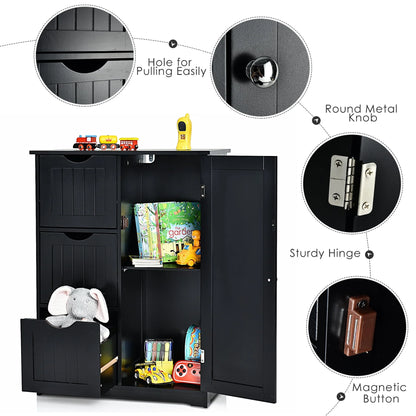 Costway Bathroom Floor Cabinet Side Storage Cabinet with 3 Drawers and 1 Cupboard Black