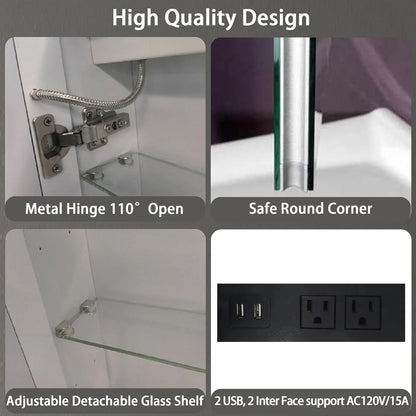 DEYGIA Medicine Cabinet with LED Mirror for Bathroom, 24''x30'' Aluminum, Wall Mounted Led Medicine Cabinet, Defog, Stepless Dimming, 3 Colors, 2 Outlets, 2USB (24'' x 30�?Single Door)