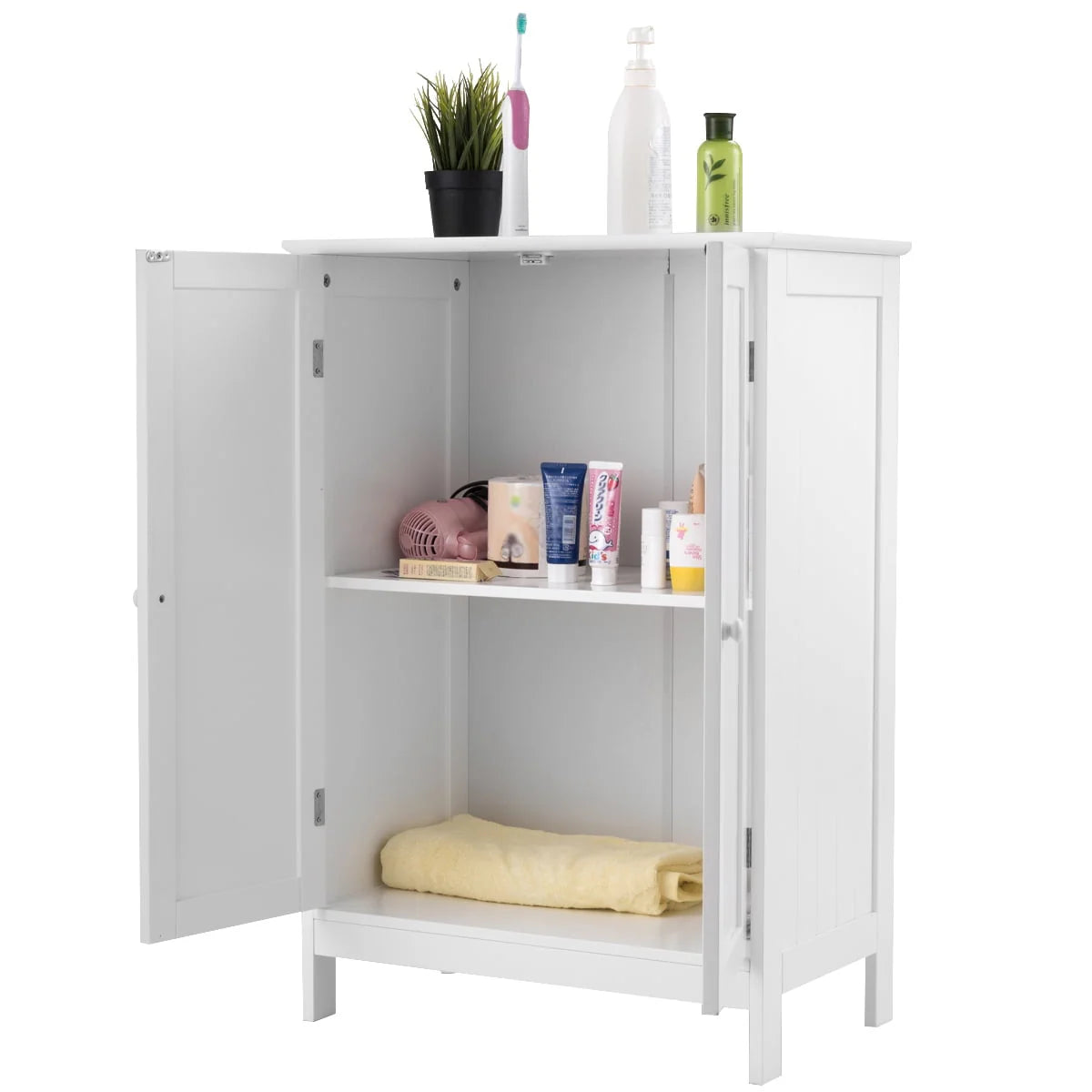 Topbuy Bathroom Storage Cabinet with Double Doors Wooden Cupboard, White