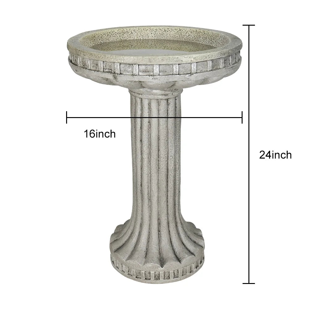 24 inch H Modern Outdoor Garden Bird Bath - Glass Fiber Reinforced Concrete Construction Garden Birdbath for Lawn Yard Garden Decor