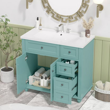 Harper & Bright Designs 30" Bathroom Vanity with Sink Combo, Bathroom Cabinet with Ceramic Top, Multifunctional Storage Doors and Drawer, Green