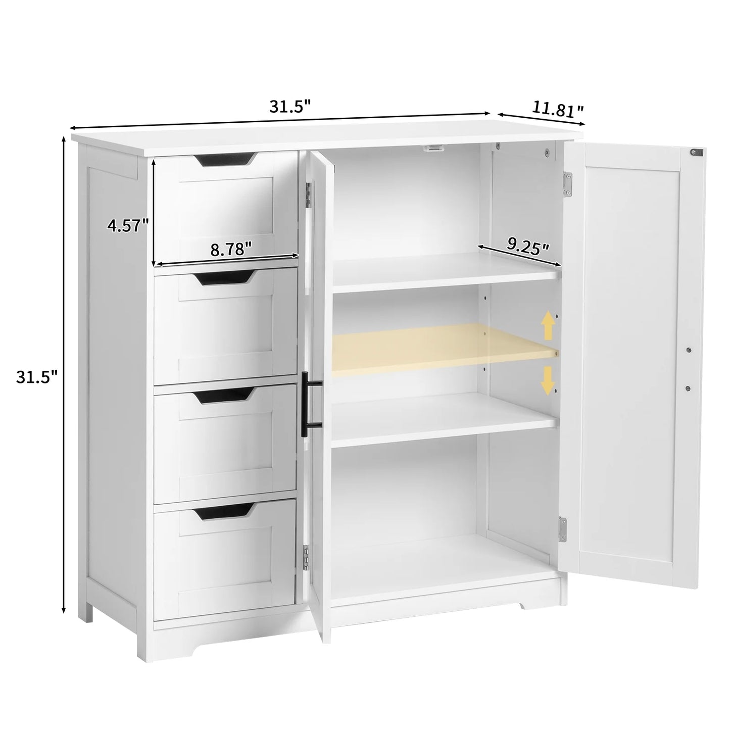 Ktaxon Wooden Bathroom Floor Cabinet with 4 Drawers & 1 Cupboard for Living Room Entryway, White