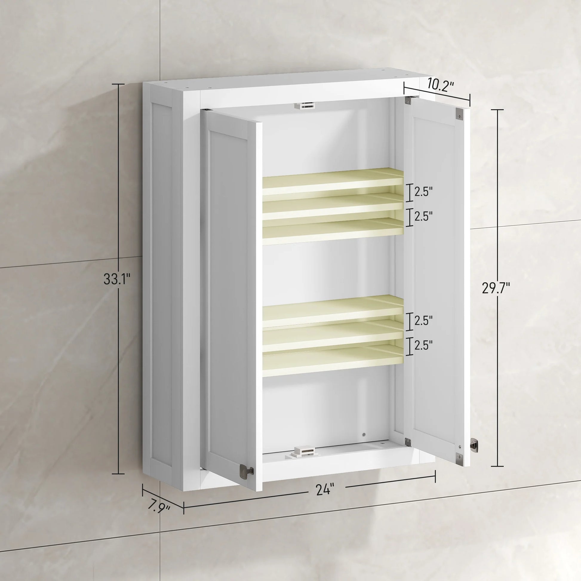 HOMCOM Bathroom Wall Cabinet, Modern Medicine Cabinet Wall Mounted, Over The Toilet Space Saver with 2 Doors and 2 Adjustable Shelves, White