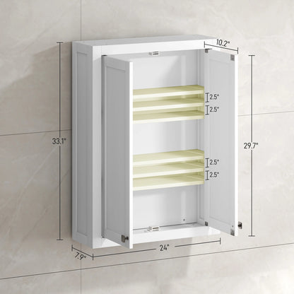 HOMCOM Bathroom Wall Cabinet, Modern Medicine Cabinet Wall Mounted, Over The Toilet Space Saver with 2 Doors and 2 Adjustable Shelves, White