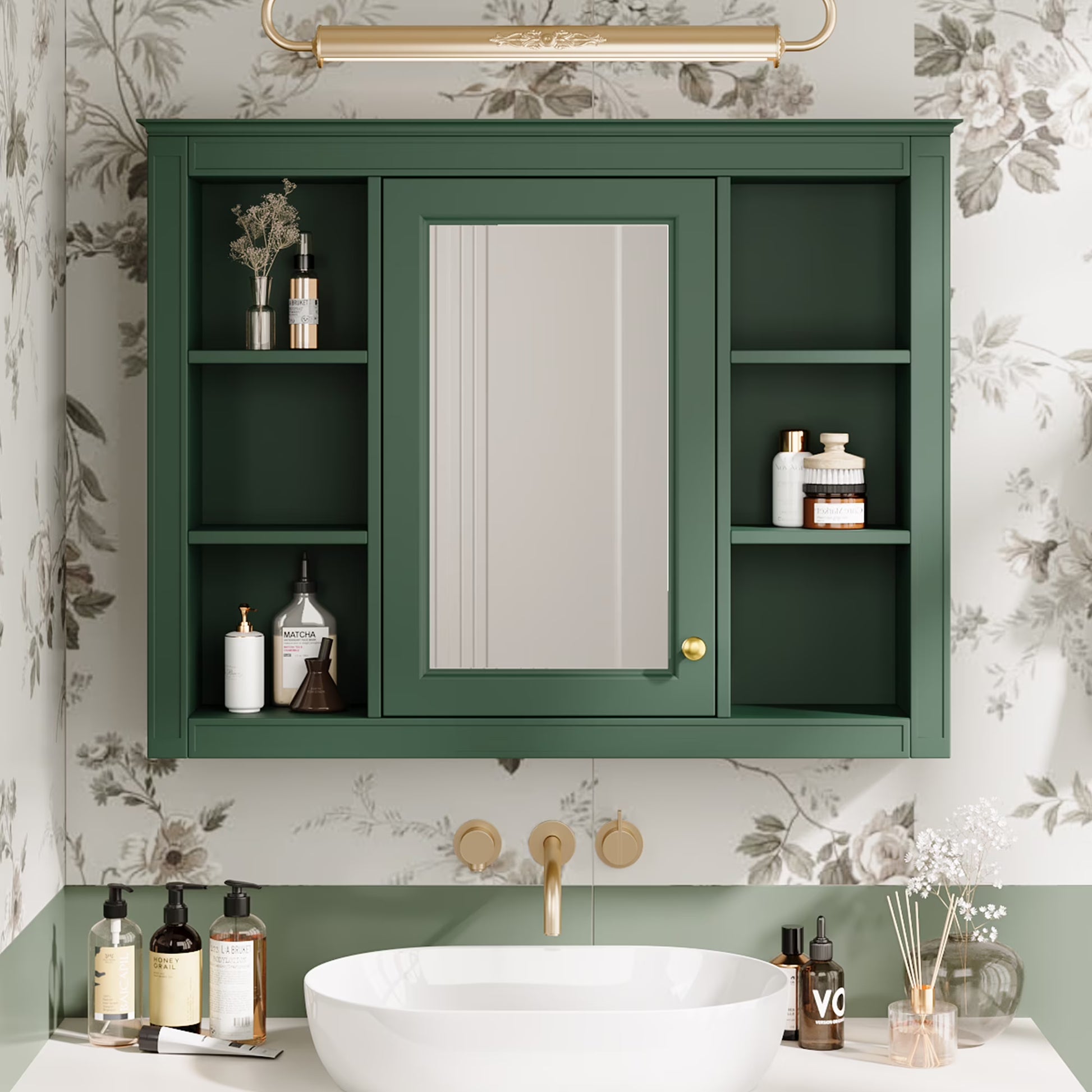 Euroco Wall Mounted Bathroom Mirror Cabinet �?Triple Door Vanity Storage with Concealed Shelves, Modern Design, Durable Construction, Easy Assembly