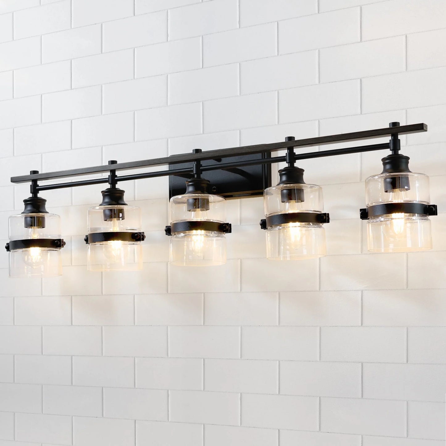 ExBrite 3-lights Bathroom Dimmable Black Vanity Lights Modern Wall Sconce Lighting Black 3-Lights Polished 13 to 24 Inches 4 to 8 Inches