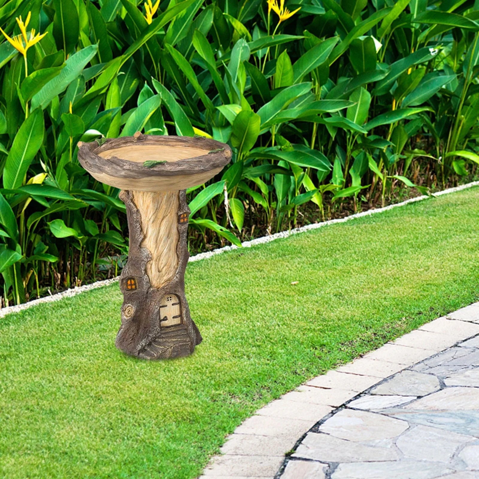 Giftesty Beautiful Sunflower Bird Bath Brown Pedestal Handmade For Outdoor