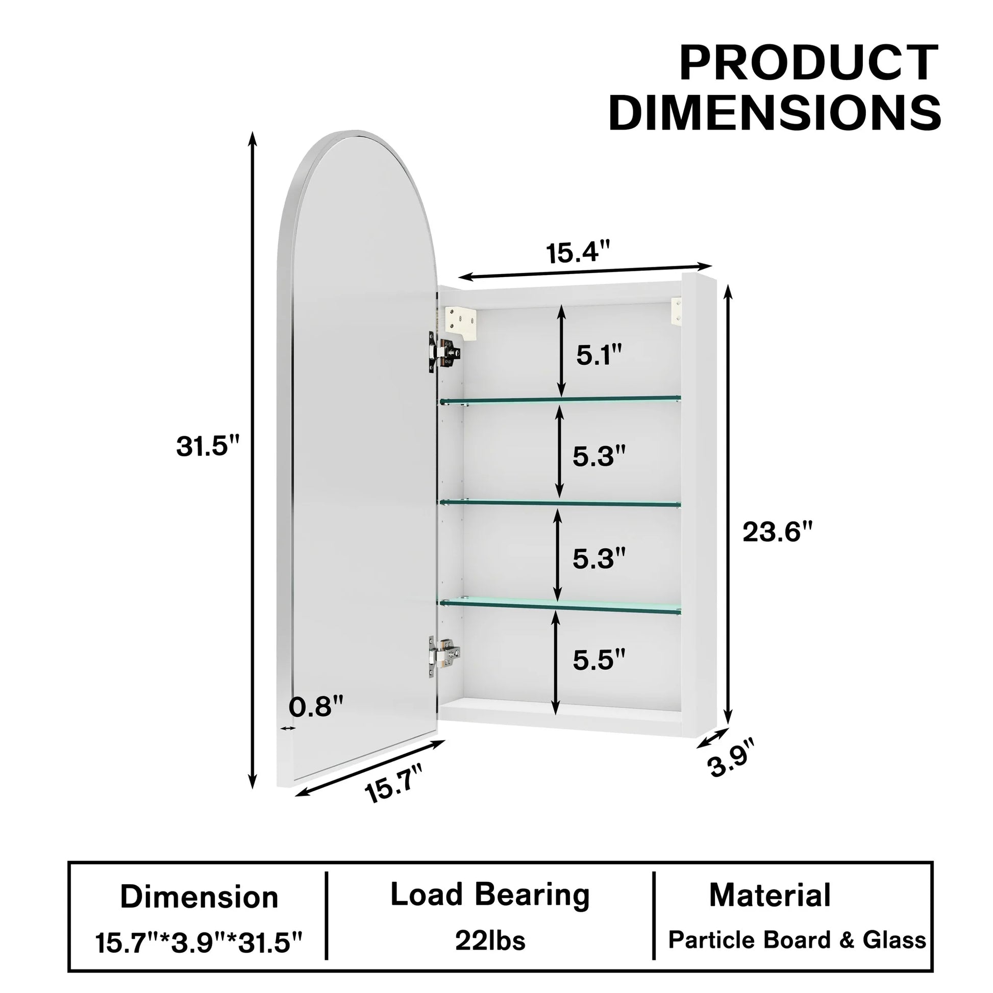 FKWin Arched Bathroom Medicine Cabinet with Mirror - Aluminum Framed Bathroom Mirror with Storage, Black Mirrored Medicine Cabinet, Wall Surface Mounted, 31.4"H x 15.7"W x 3.9"D