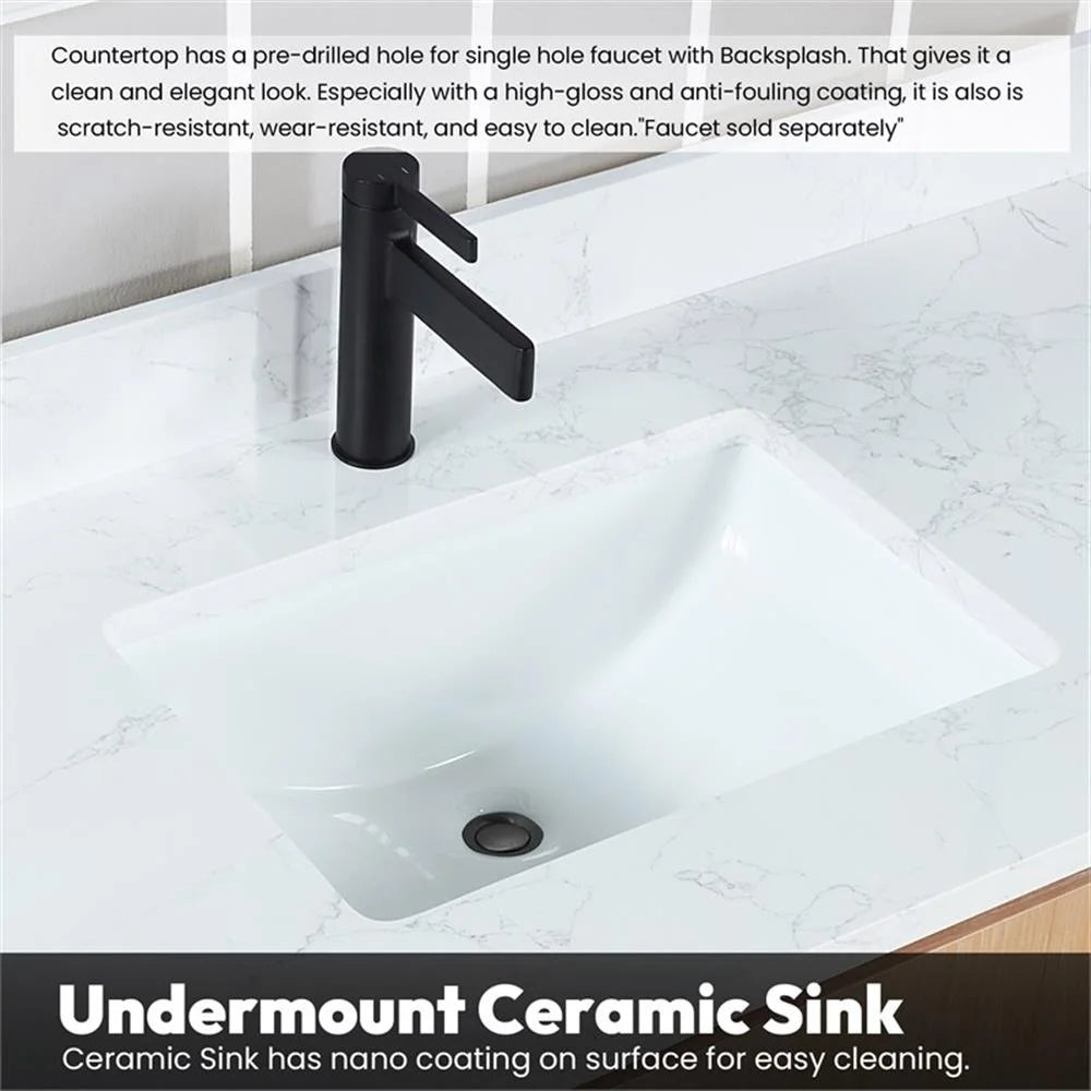 Vinnova San 72" Double Sink Wood Bath Vanity with Grain Stone in Brown/White