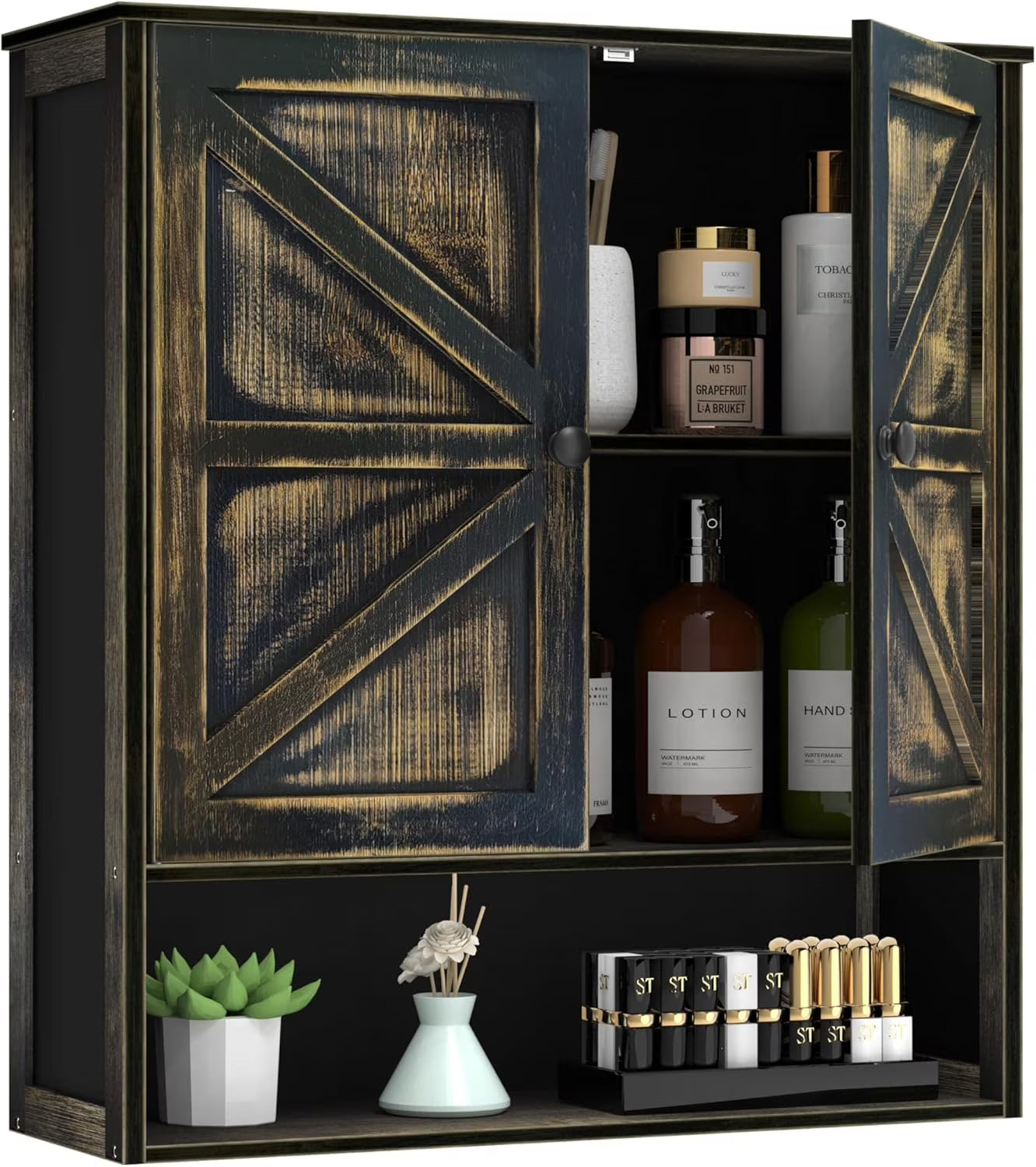 Bathroom Cabinet Wall Mounted with 2 Door Adjustable Shelves Bamboo Bathroom Wall Cabinet Over The Toilet Storage Medicine Cabinets for Kitchen Laundry Room