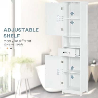 kleankin Slim Bathroom Storage Cabinet, Tall Bathroom Cabinet, Linen Tower with Open Shelf, Drawer, Recessed Doors, and Adjustable Shelves, White