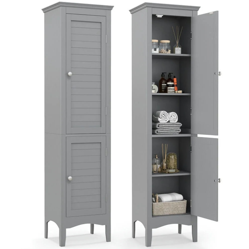 Canddidliike Tall Bathroom Floor Cabinet with Shutter Doors and Adjustable Shelf-Brown, Bathroom Floor Cabinet for Entryway Storage, Home Office Furniture