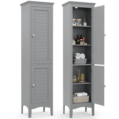 Canddidliike Tall Bathroom Floor Cabinet with Shutter Doors and Adjustable Shelf-Brown, Bathroom Floor Cabinet for Entryway Storage, Home Office Furniture