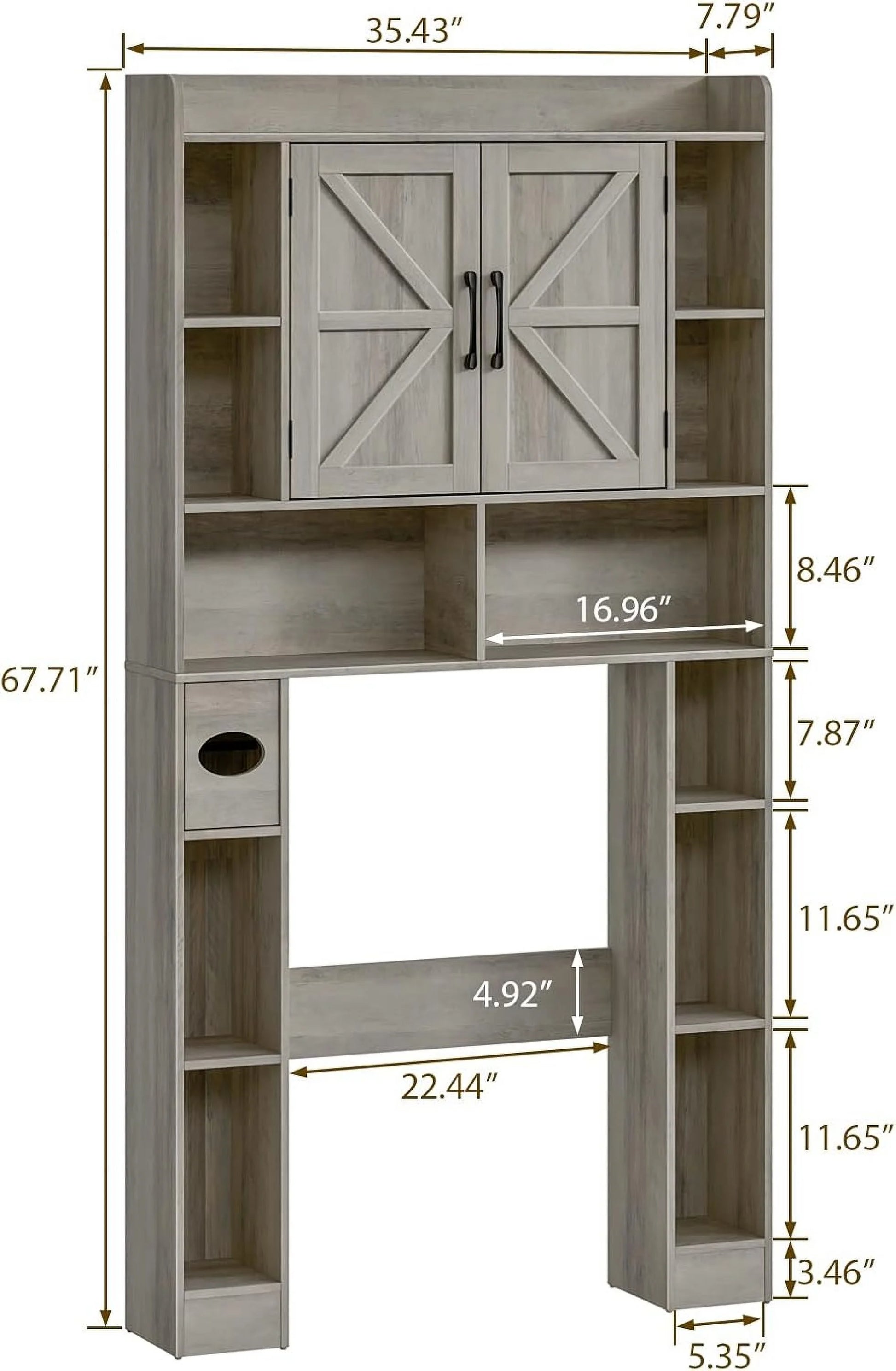 Vabches Over The Toilet Storage Cabinet, Freestanding Bathroom Space Saver with Adjustable Shelf and 2 Doors
