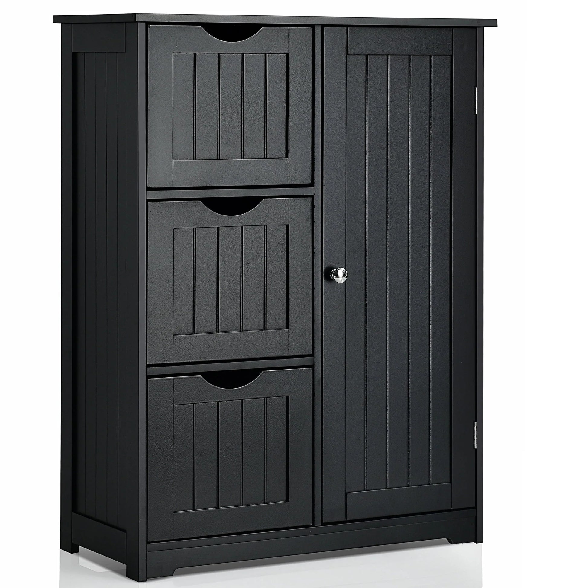 Costway Bathroom Floor Cabinet Side Storage Cabinet with 3 Drawers and 1 Cupboard Black
