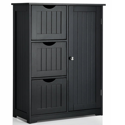 Costway Bathroom Floor Cabinet Side Storage Cabinet with 3 Drawers and 1 Cupboard Black