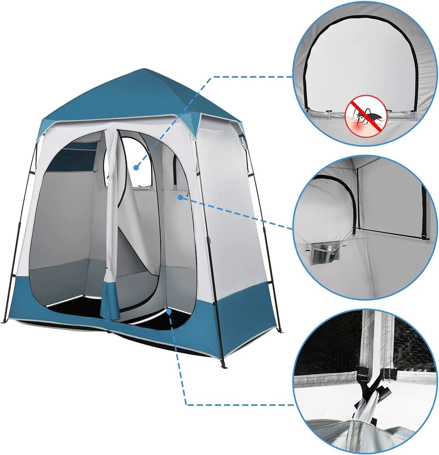 JWRWEF Oversized 2-Room Shower Tent �C 7.5FT Extra-Wide Pop-Up Privacy Shelter, 5000mm Waterproof & Windproof Changing Room for Camping, Dressing, Toilet, Bathroom